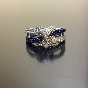 Art Deco Sapphire Engagement Band - Blue Sapphire Art Deco White Sapphire Wedding Band - Blue Sapphire Band - White Sapphire Band