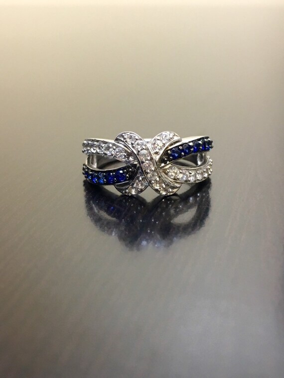 Art Deco Sapphire Engagement Band - Blue Sapphire Art Deco White Sapphire Wedding Band - Blue Sapphire Band - White Sapphire Band