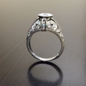 Platinum Diamond Engagement Ring Art Deco Engraved Platinum Diamond Wedding Ring Diamond Ring Platinum Ring Mounting Art Deco Ring image 3