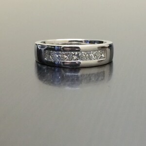 18K White Gold Men&#39;s Diamond Ring - 18K Gold Princess Cut Diamond Wedding Band - Men&#39;s Diamond Band - Diamond Wedding Ring - Engagement Ring