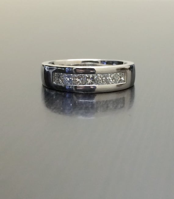 18K White Gold Men's Diamond Ring - 18K Gold Princess Cut Diamond Wedding Band - Men's Diamond Band - Diamond Wedding Ring - Engagement Ring