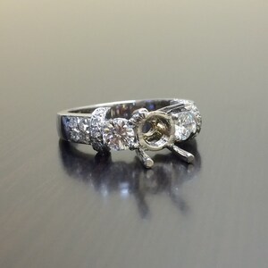 14K White Gold Diamond Engagement Ring - 14K Gold Pave Diamond Wedding Ring - 14K Gold Mounting - Three Stone Diamond Ring - Diamond Jewelry