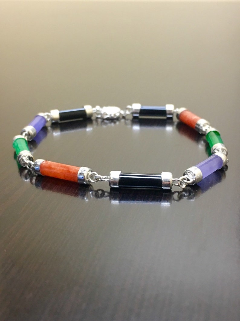 Jade Bracelet - Sterling Silver Multi Color Jade Bracelet - Silver Bracelet - Jade Jewelry - Handmade Bracelet - Silver Jade Bracelet bild 2