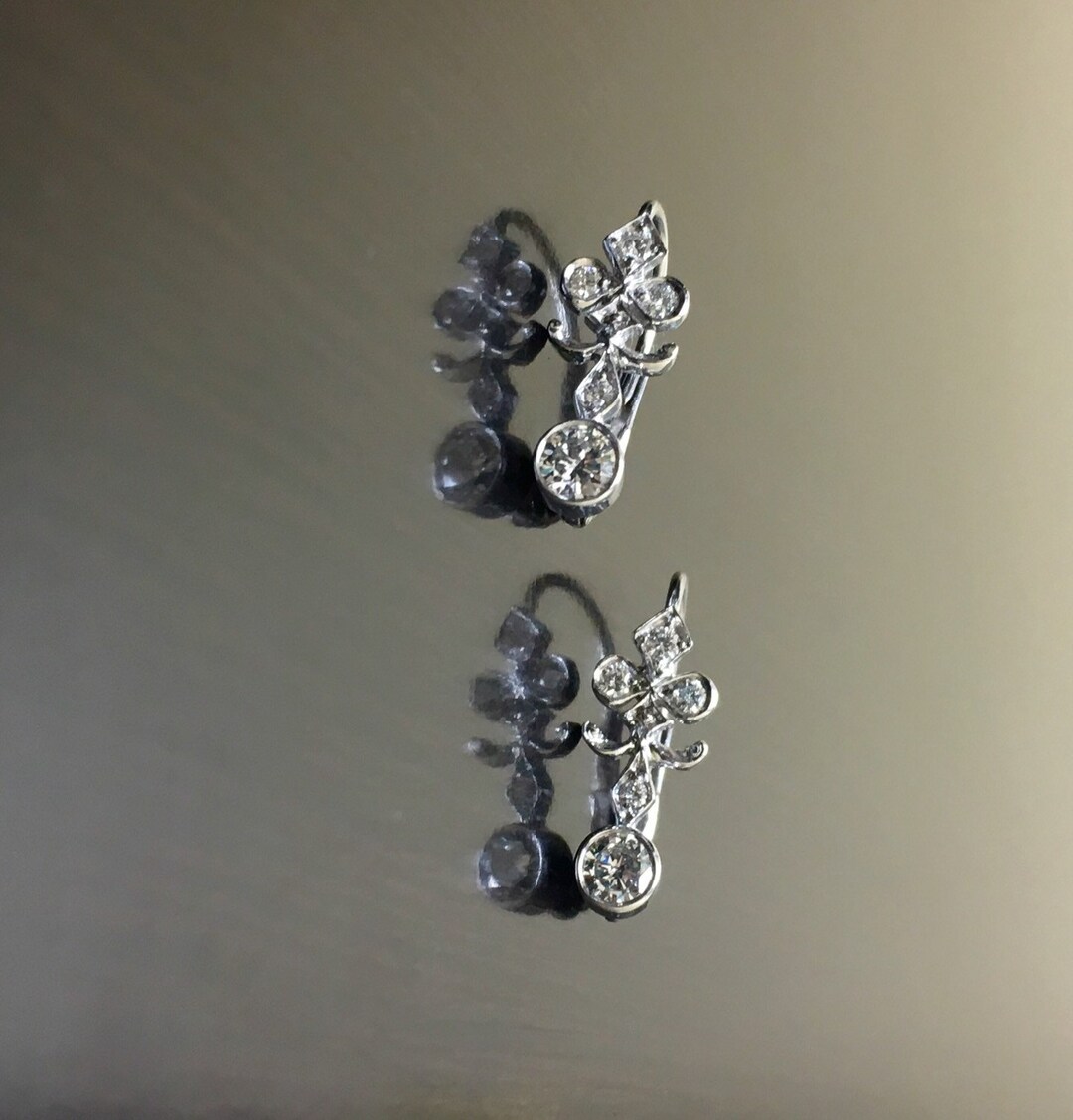 14K White Gold Fleur De Lis Diamond Earrings 14K Gold - Etsy