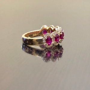 18K Yellow Gold Half Eternity Diamond Halo Ruby Engagement Band - 18K ...
