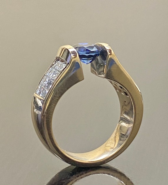 Engagement Ring Modern .63 Old European Cut Diamond & Sapphire in Plat -  Filigree Jewelers