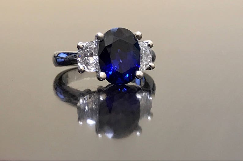 Ceylon Blue Sapphire Engagement Ring Art Deco Platinum | Etsy