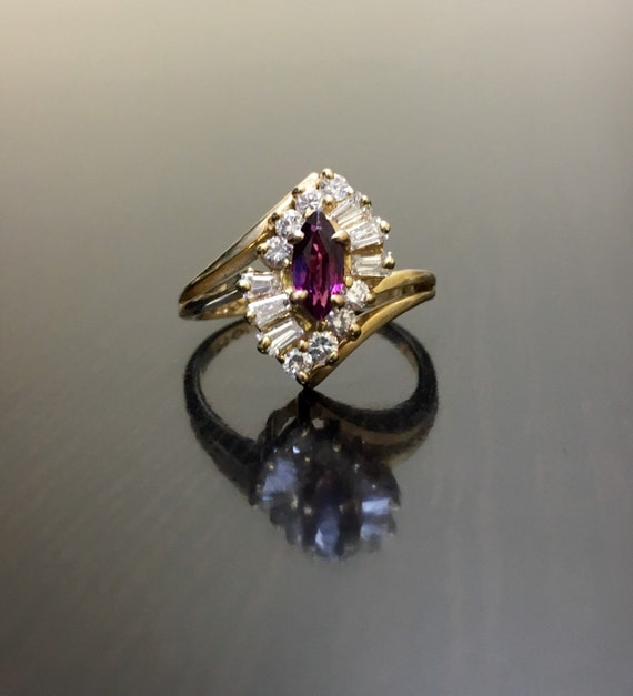 Art Deco Ruby Engagement Ring - 14K Yellow Gold Ruby Diamond Wedding Ring - Diamond Ruby Ring - Ruby Diamond Ring - Art Deco Gold Ruby Ring