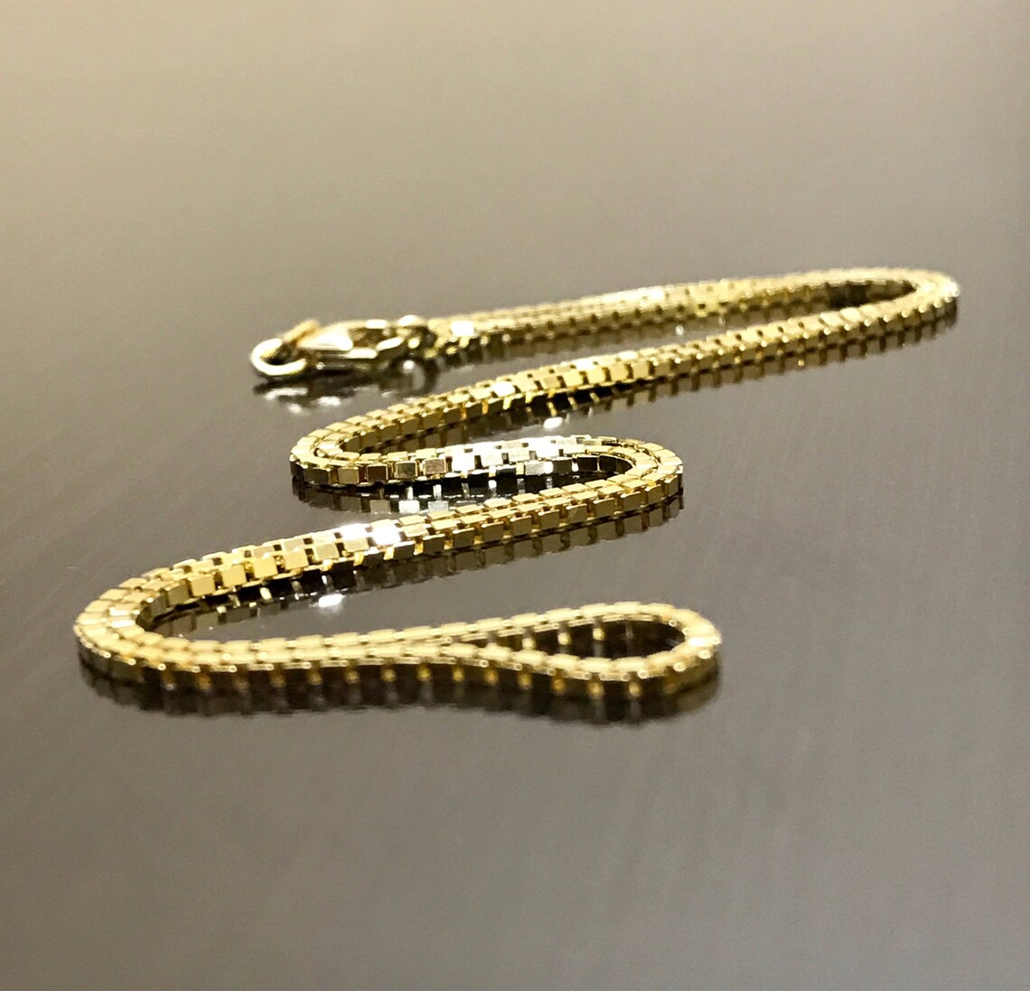 18K Yellow Gold Box Chain 18K Gold Necklace 18K Gold Chain Etsy