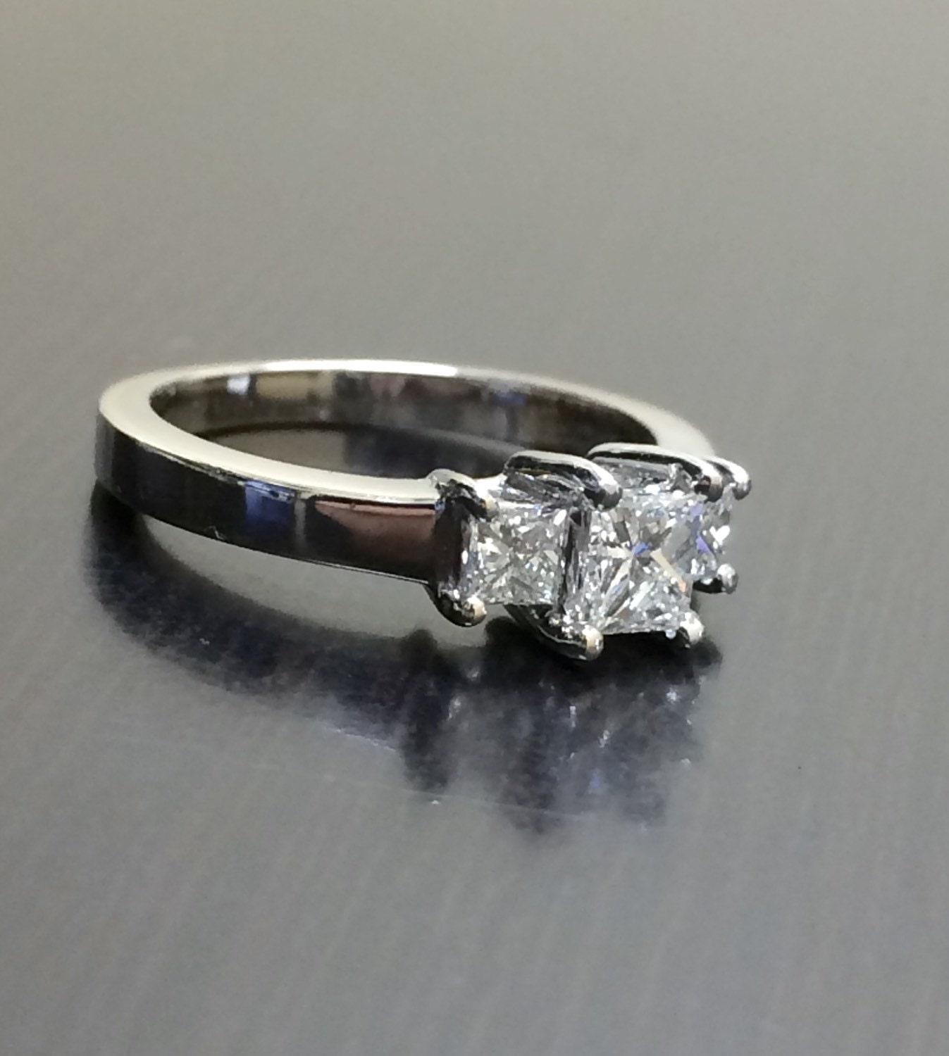 18K White Gold Princess Cut Diamond Engagement Ring 18K Gold | Etsy