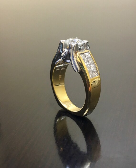 18K Yellow Gold Platinum Diamond Engagement Ring … - image 5