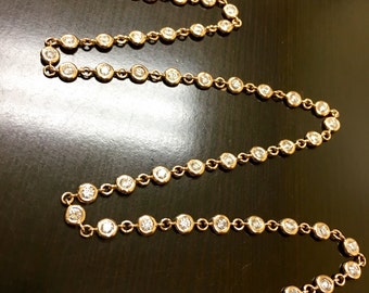 18K Rose Gold Diamond Necklace - Diamond By The Yard Necklace - Diamond Rose Gold Necklace