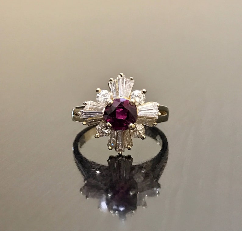 14K Yellow Gold Art Deco Ruby Diamond Engagement Ring Art Deco 14K Gold Diamond Ruby Wedding Ring Ruby Diamond Ring Art Deco Ruby Ring image 1