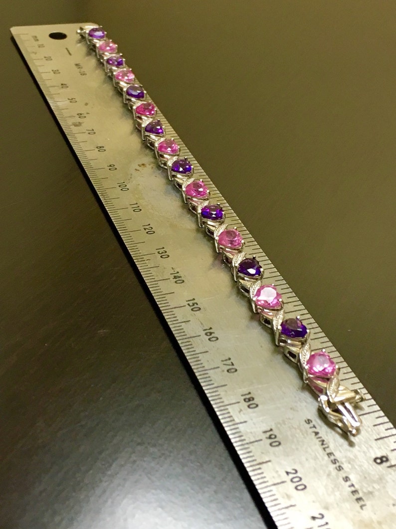 Sterling Silver Pink Topaz Heart Amethyst Bracelet - Amethyst Topaz Bracelet - Amethyst Heart Pink Topaz Bracelet - Heart Bracelet bild 5