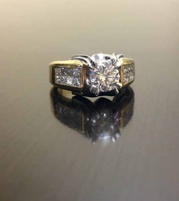 18K Yellow Gold Platinum Diamond Engagement Ring … - image 2