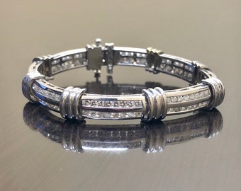 18K White Gold Art Deco Diamond Bracelet - Diamond Art Deco 18K Gold Bracelet - White Gold Diamond Gold Link Bracelet - 18K Diamond Bracelet