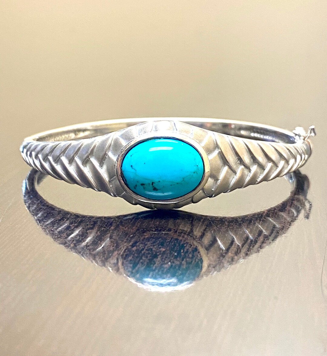 Handmade Sterling Silver Art Deco Turquoise Bangle Bracelet