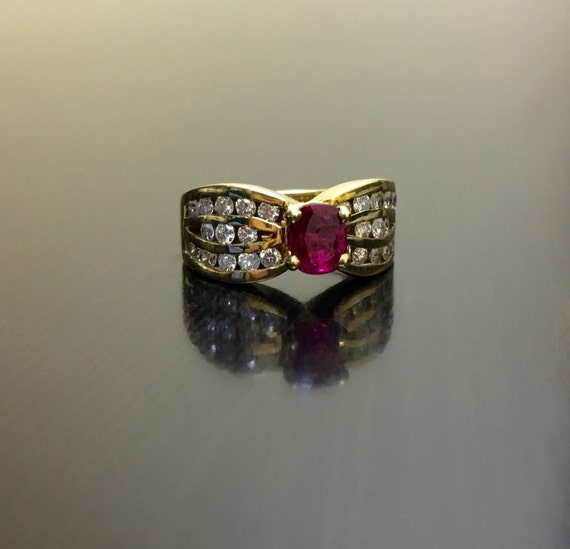 Art Deco Ruby Ring - 14K Yellow Gold Ruby Diamond… - image 2