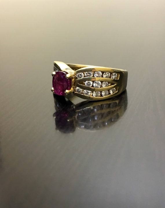 Art Deco Ruby Ring - 14K Yellow Gold Ruby Diamond… - image 4