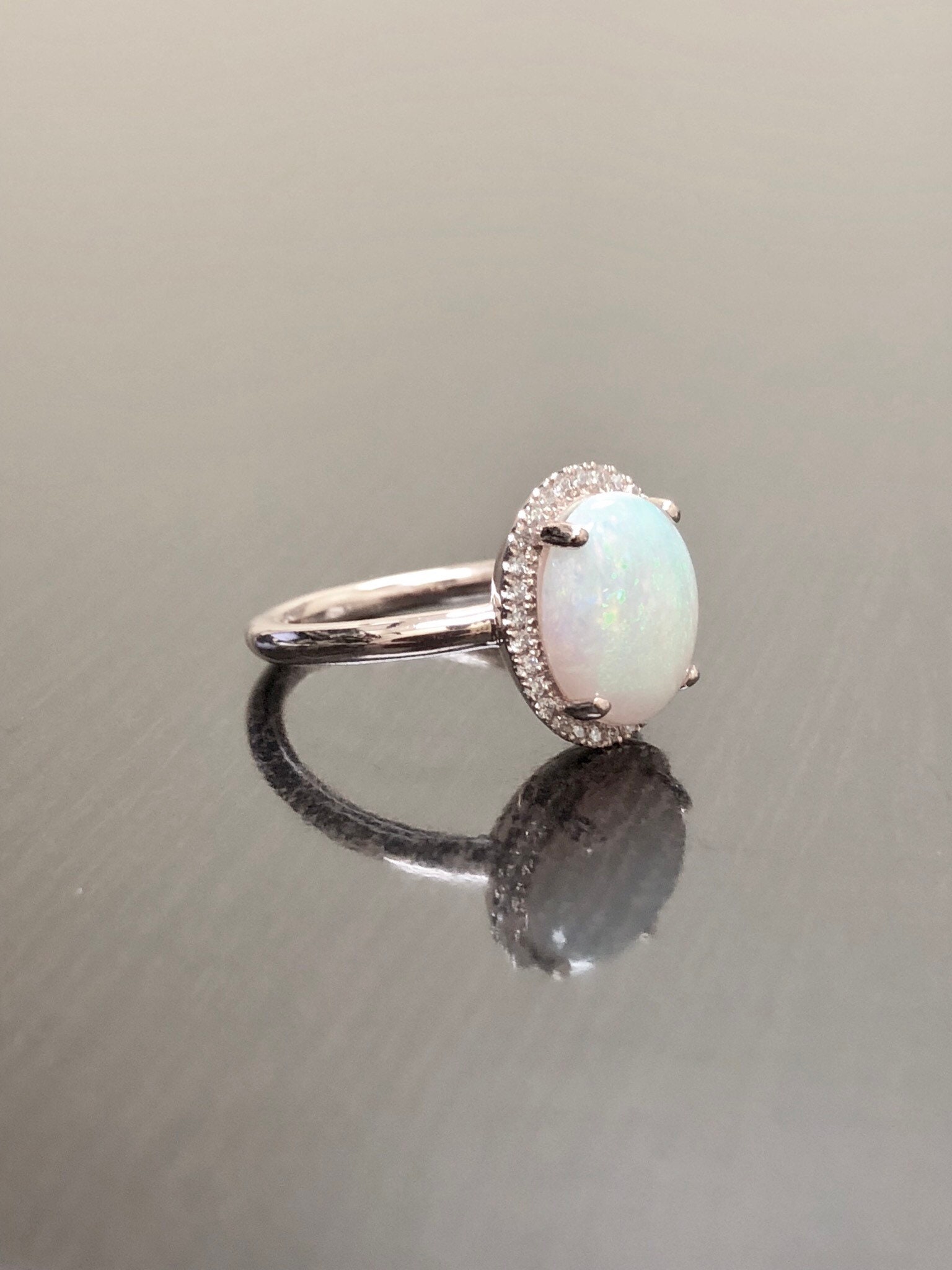 Diamond Halo Opal Engagement Ring 14K White Gold Halo Opal | Etsy