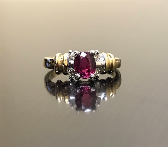 14K Yellow Gold Ruby Diamond Engagement Ring - 14K Gold Diamond Ruby Ring - Ruby Wedding Ring - Diamond Wedding Ring - Ruby Engagement Ring