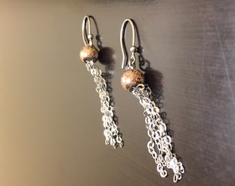 Rose Gold Earrings - Rose Gold Drop Earrings - Dangling Earrings - Bead Earrings - Handmade Earrings - Gold Earrings - Gold Bead Earrings