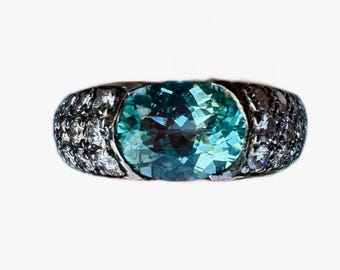 18K Gold Black Rhodium Pave Diamond GIA Certified 2 Carat Oval Paraiba Tourmaline Enagement Ring