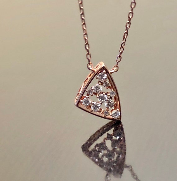 14K Rose Gold Diamond Necklace - Art Deco Diamond 