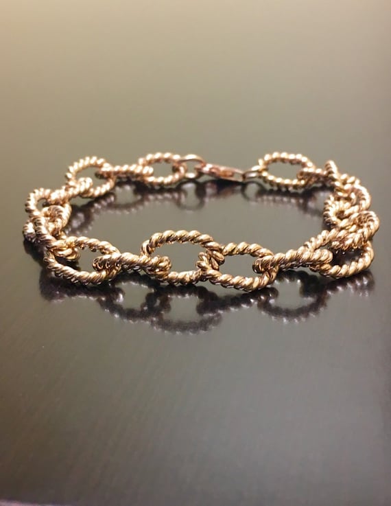 18K Rose Gold Cable Link Bracelet - Art Deco Rose Gold Bracelet - Handmade Rose Gold Cable Bracelet - Art Deco Bracelet - 18K Gold Bracelet