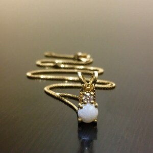14K Yellow Gold Opal Diamond Necklace - 14K Gold Diamond Opal Pendant - 14K Gold Opal Necklace - 14K Diamond Pendant - Yellow Gold Necklace