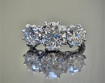 GIA Certified Three Stone Old European Cut Diamant Verlobungsring - Art Deco Platin GIA 4.28 Karat Alter Europäischer Diamant Ehering