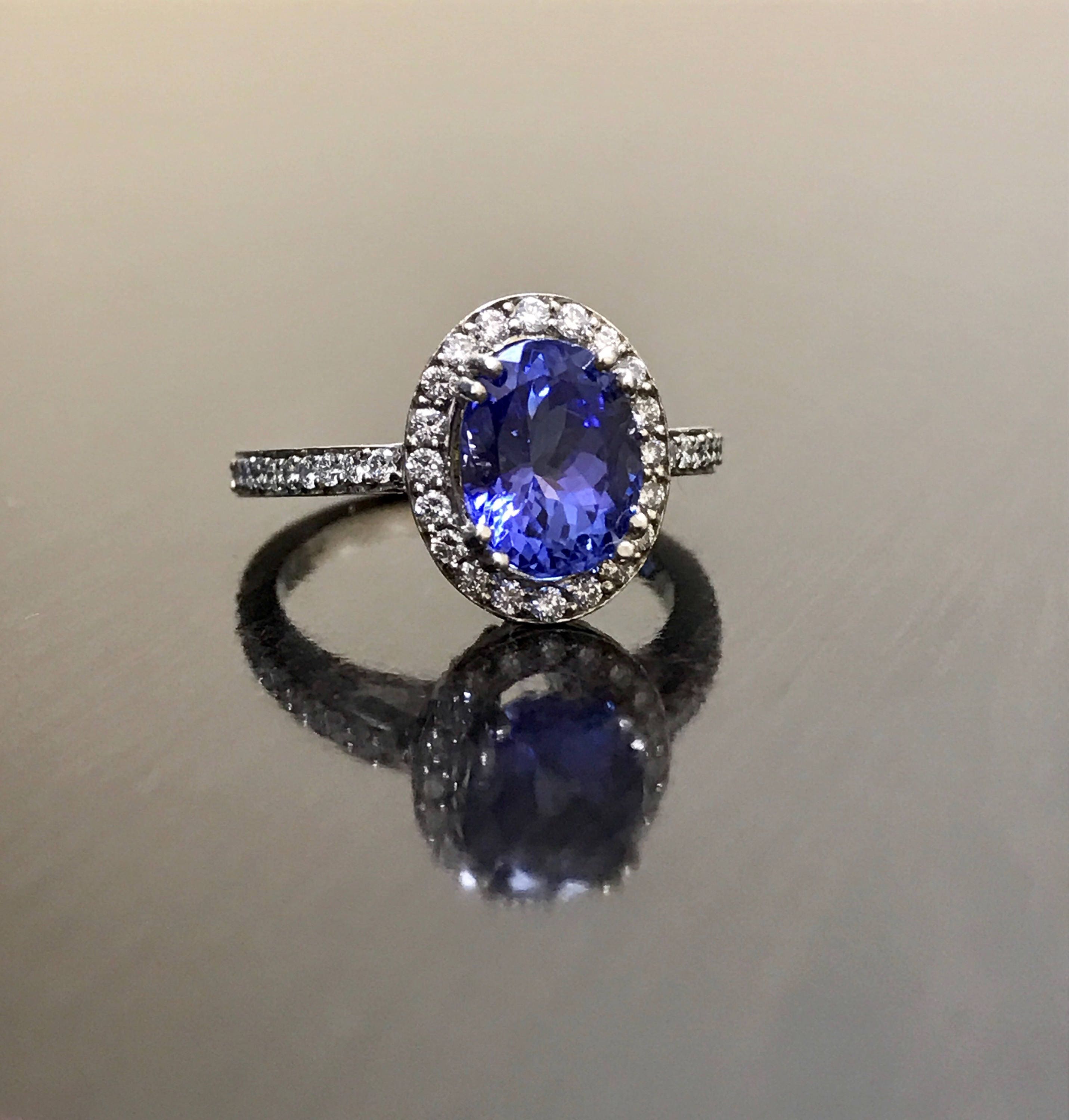 18K White Gold Art Deco Diamond Halo Tanzanite Engagement Ring | Etsy