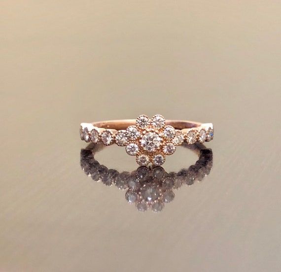 Art Deco Diamond Engagement Ring - 14K Rose Gold … - image 1