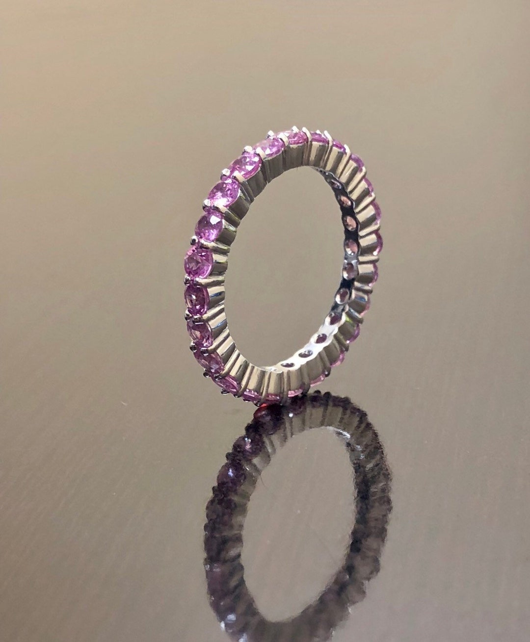 18K White Gold Eternity Pink Sapphire Engagement Band - 18K Sapphire ...