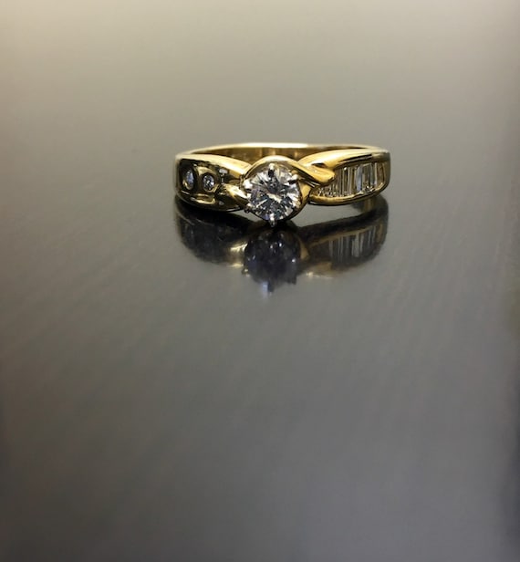 14K Yellow Gold Diamond Engagement Ring - Art Deco