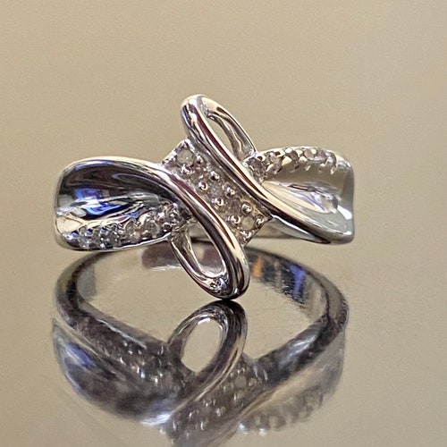 Handmade Sterling Silver Art shops Deco Diamond Engagement Band - Silver Diamond Wedding Band - Art Deco Silver Diamond Band