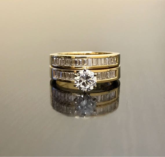 14K Yellow Gold Diamond Engagement Ring - 14K Gold Diamond Wedding Ring - 14K Gold Baguette Diamond Ring - Baguette Diamond Engagement Band