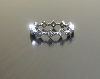 14K Weißgold Eternity Diamant Ehering - 14K Gold Diamant Ehering - Stapelbarer Diamantring - Eternity Band - 14K Diamant Ring
