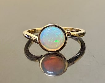 18K Yellow Gold Opal Engagement Ring - Art Deco 18K Gold Opal Wedding Ring - 18K Gold Opal Solitaire Ring - 18K Gold Solitaire Opal Ring