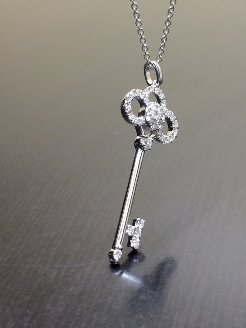 18K White Gold Diamond Key Necklace 18K Gold Diamond Etsy