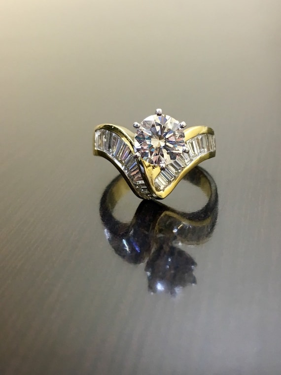 18K Yellow Gold Diamond Engagement Ring - Art Deco