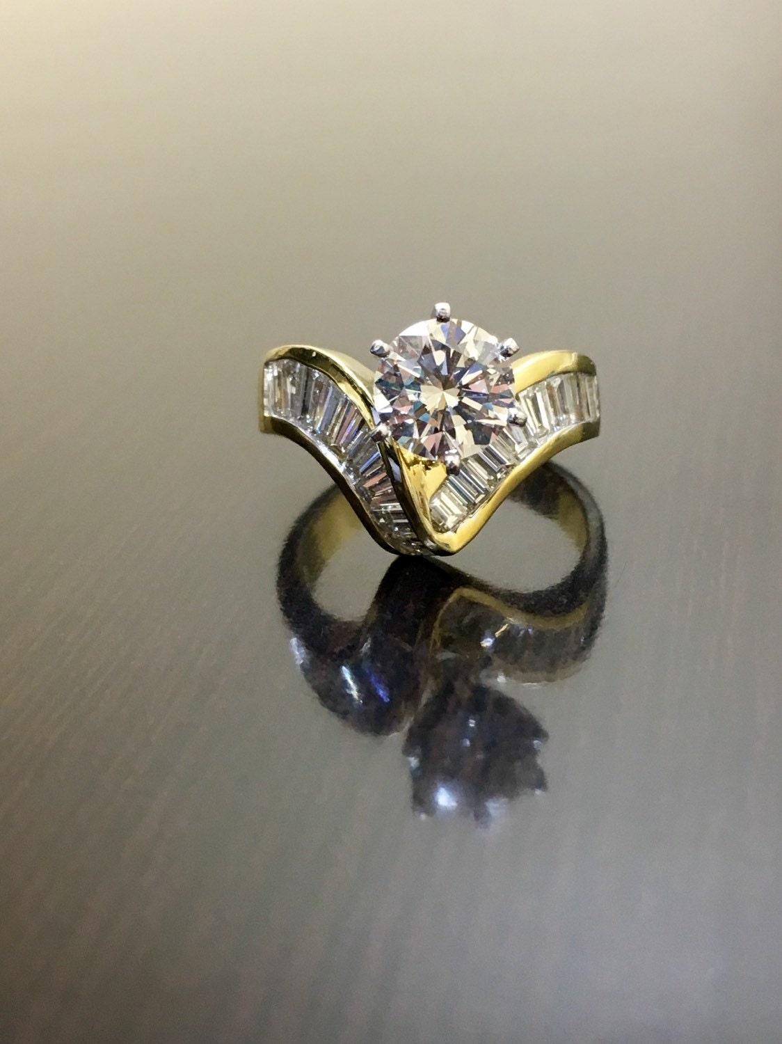 18K Yellow Gold Diamond Engagement Ring - Art Deco 18K Gold