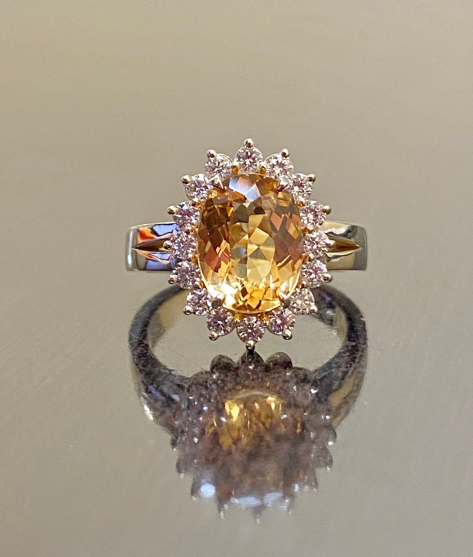 14K Yellow Gold Imperial Topaz Halo Diamond Engagement Ring - Etsy