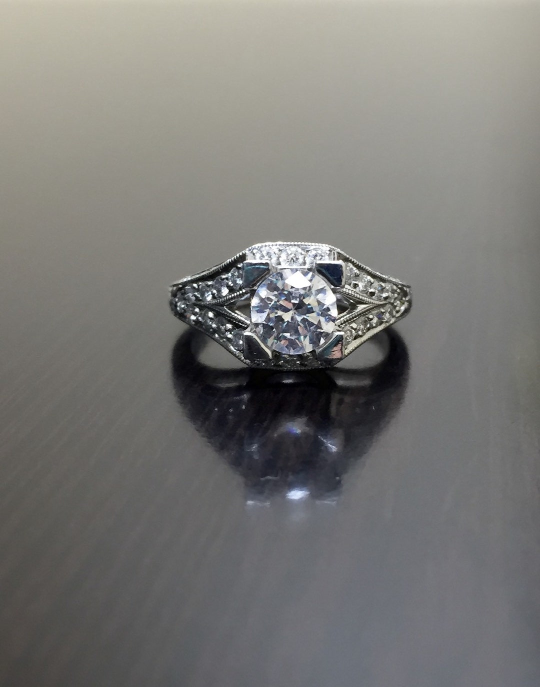 Art Deco Platinum Pave Diamond Engagement Ring Platinum Art - Etsy