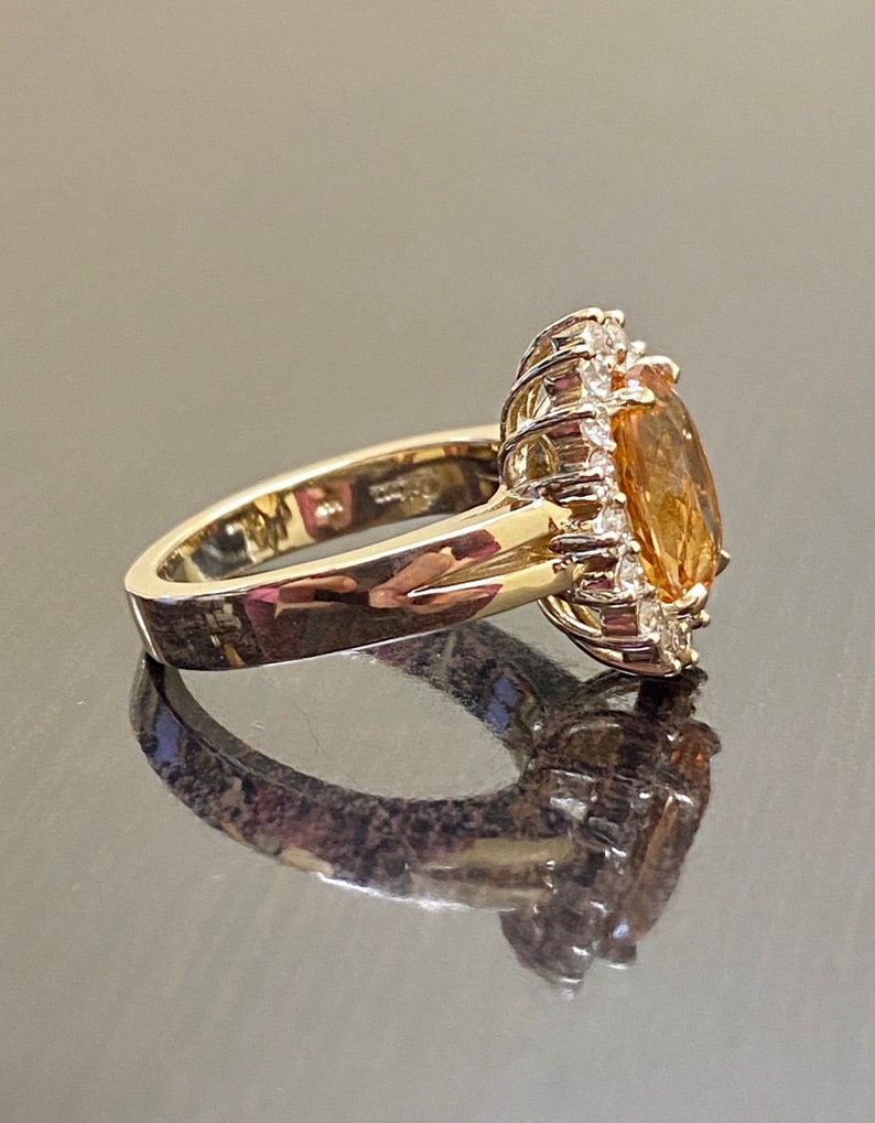 14K Yellow Gold Imperial Topaz Halo Diamond Engagement Ring - Etsy