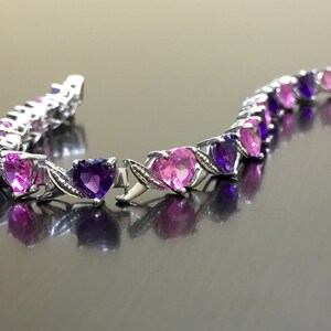 Sterling Silver Pink Topaz Heart Amethyst Bracelet - Amethyst Topaz Bracelet - Amethyst Heart Pink Topaz Bracelet - Heart Bracelet bild 3