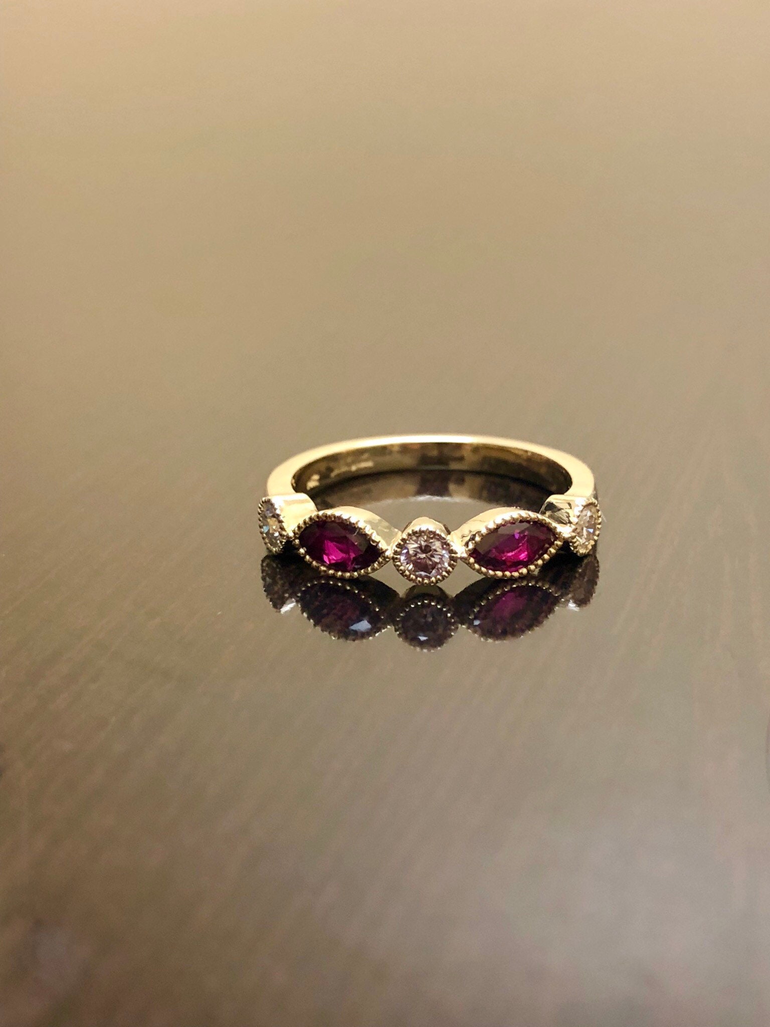 14K Yellow Gold Art Deco Diamond Marquise Ruby Wedding Band - Art Deco ...