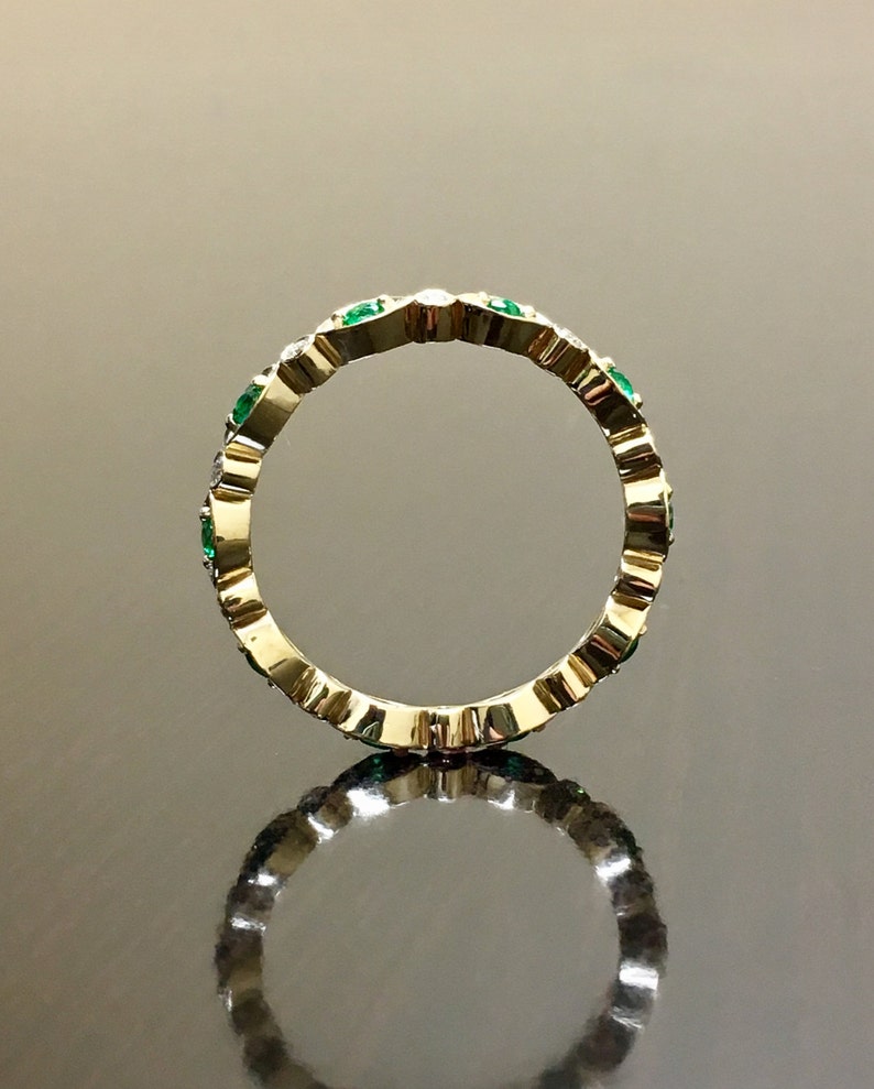 18K Yellow Gold Eternity Diamond Emerald Engagement Band 18K - Etsy
