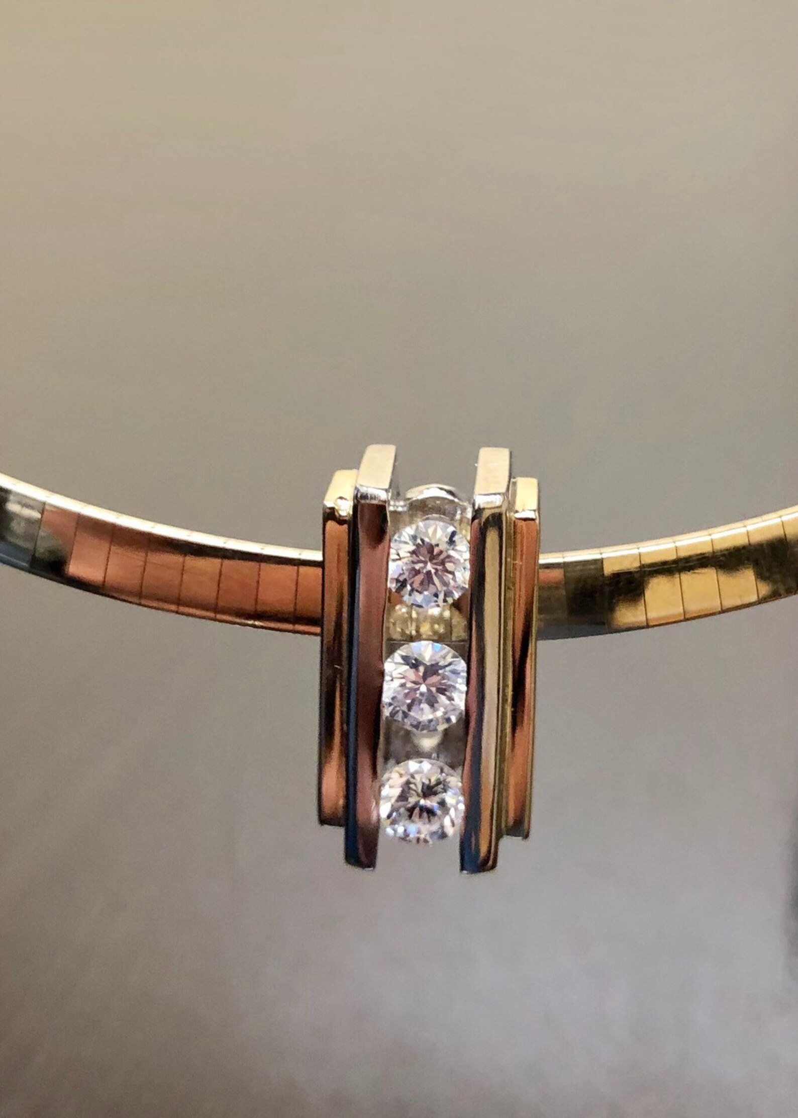 14K Yellow Gold Omega Slider Diamond Necklace 14K Two Tone Etsy