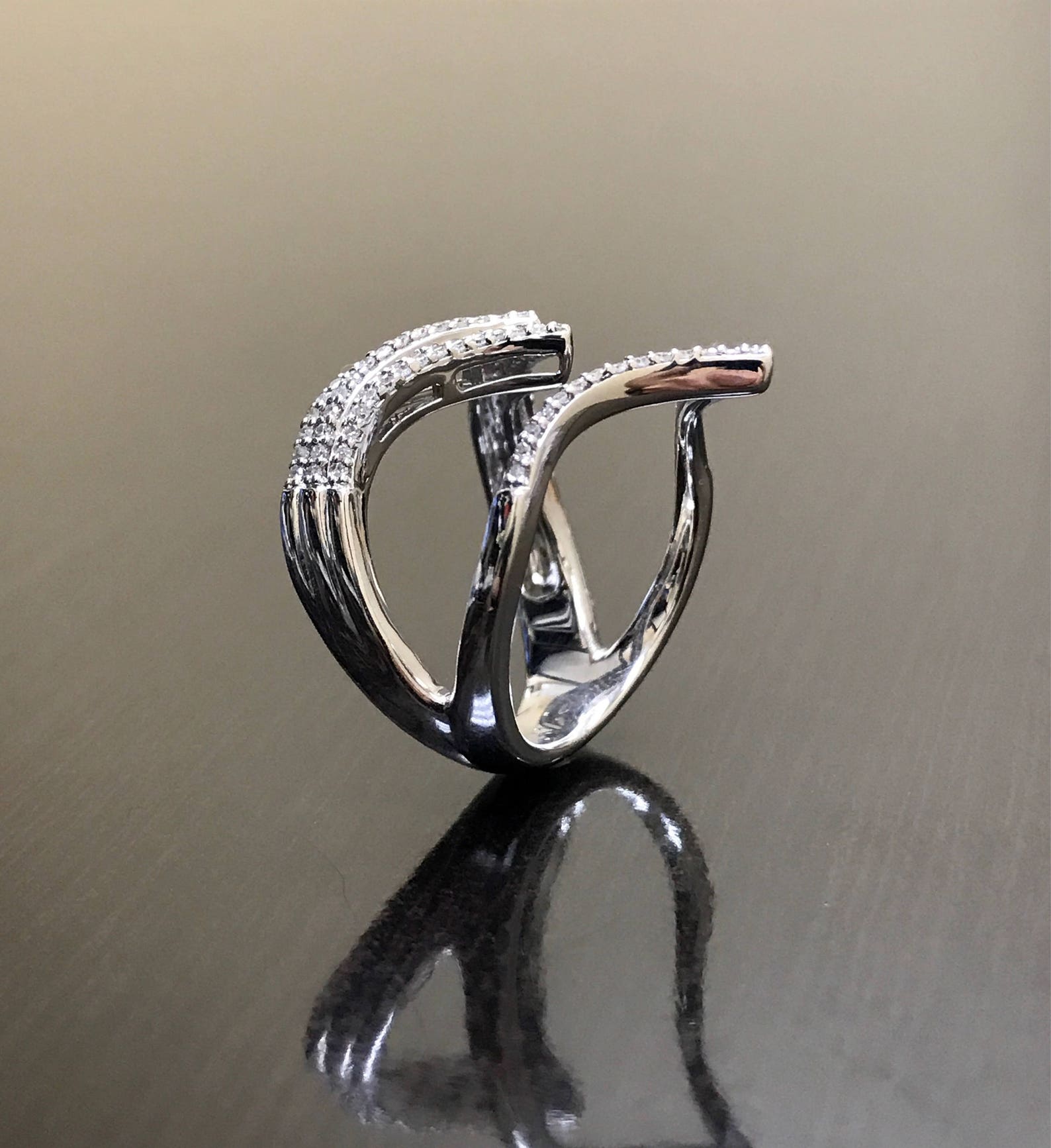 Sterling Silver Art Deco Diamond Engagement Ring - Silver Diamond ...